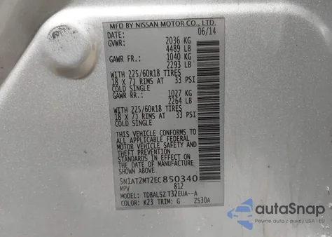 2014 Nissan Rogue Sl z USA, uszkodzony, nr VIN 5N1AT2MT2EC850340